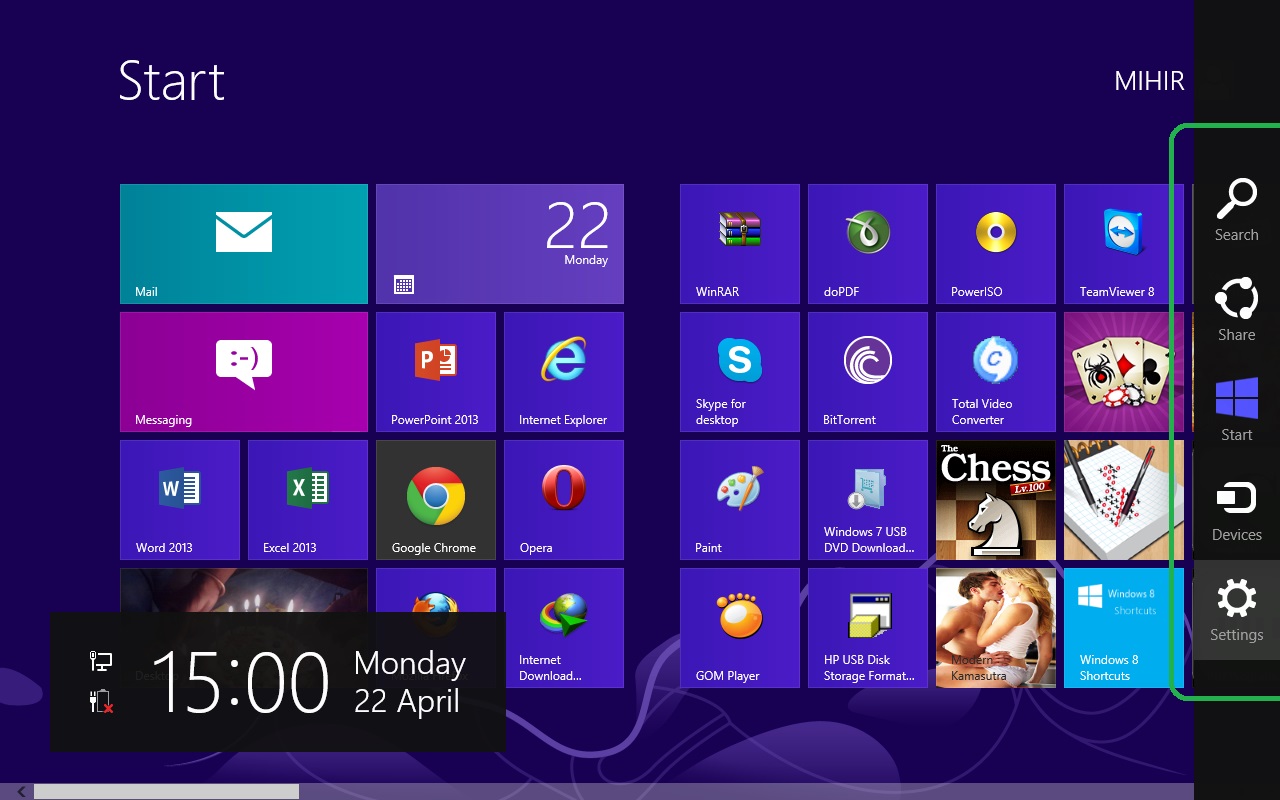 Windows 8 Charms bar