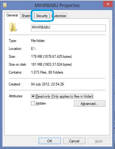 How to hide or Show the Security tab on the Property Window of File and Folder