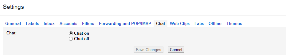 Chat on or off setting  in Gmail