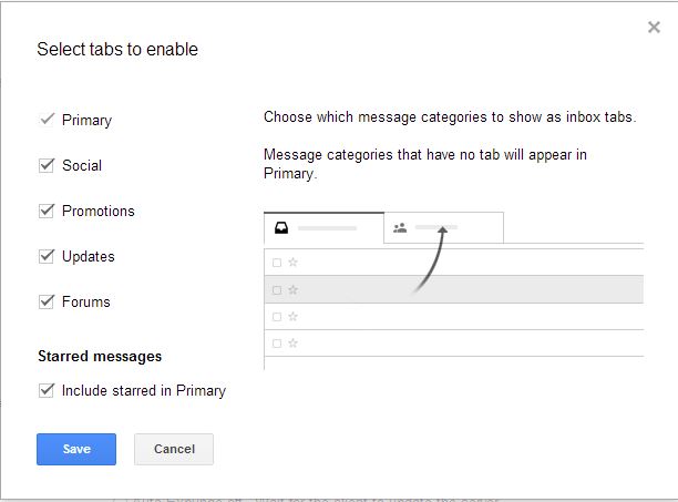 Select the tabs that you want to see on Gmail Inbox