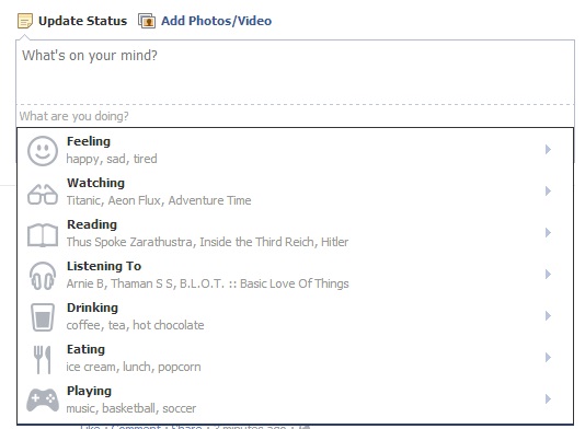 Choose status update with an icon on facebook