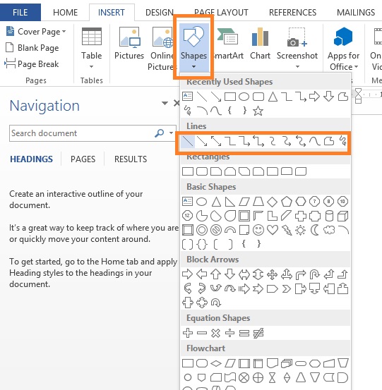Draw Vertical line and horizontal line in Microsoft Word 2013
